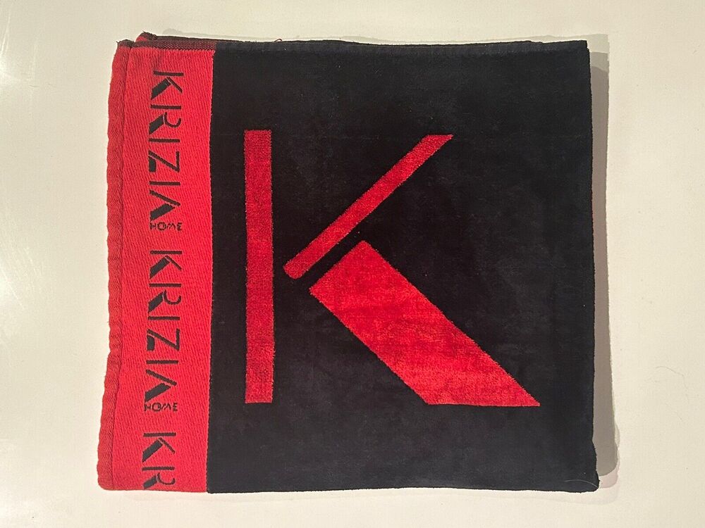 Vintage Krizia Home Bath Towel Red Black Post Modern Pattern Cotton